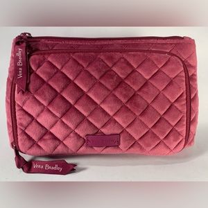 Vera Bradley Majestic Magenta Red Compact Organizer Quilted Velvet Cosmetic Bag